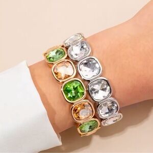 Anthropologie Green Gold Gemstone Crystal Stretch Bracelet